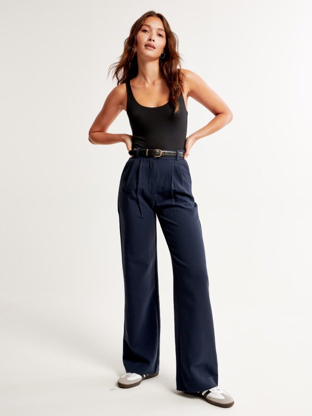 ABERCROMBIE & FITCH Sloane Navy Tailored Wide Leg Trousers Pants, Size 27/4